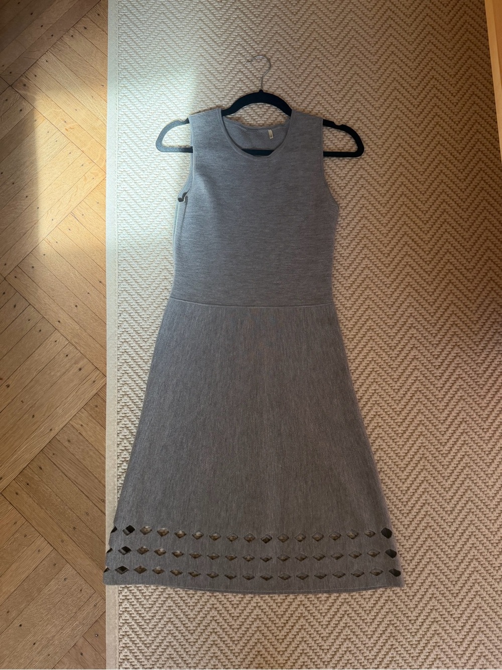Elie Tahari Sleeveless Gray A-Line Dress with Hem Cutouts